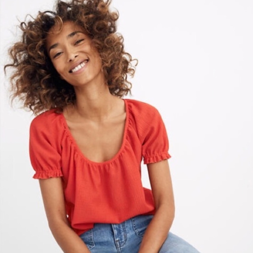 Madewell Women's Red Puff Sleeve Top